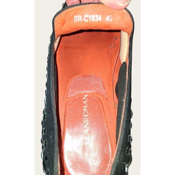 Elanroman Mens Black Rhinestone Studded Velvet Loafers  40/7 - Picture 6 of 8